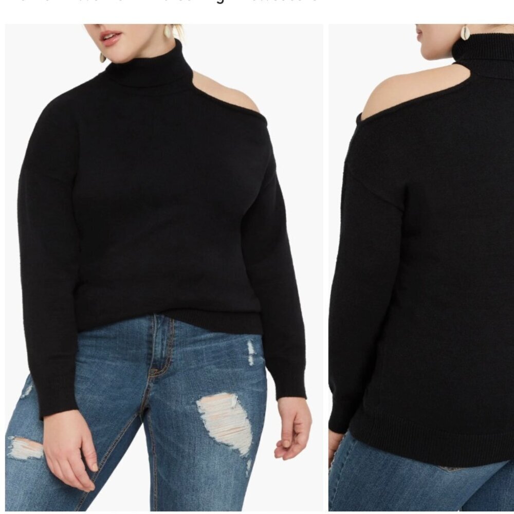 NWT Eloquii Shoulder Cutout Turtleneck Sweater Black Size 18/20